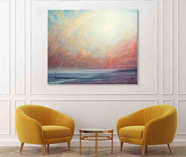 Sunset At Ferring Painting by Derek Hare - white wall