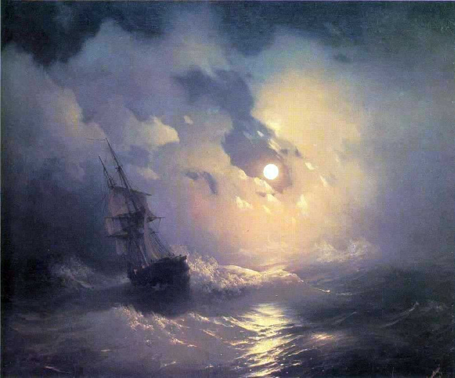 Tempest on the sea at night by Ivan Aivazovsky Reproduction Painting by Blue Surf Art