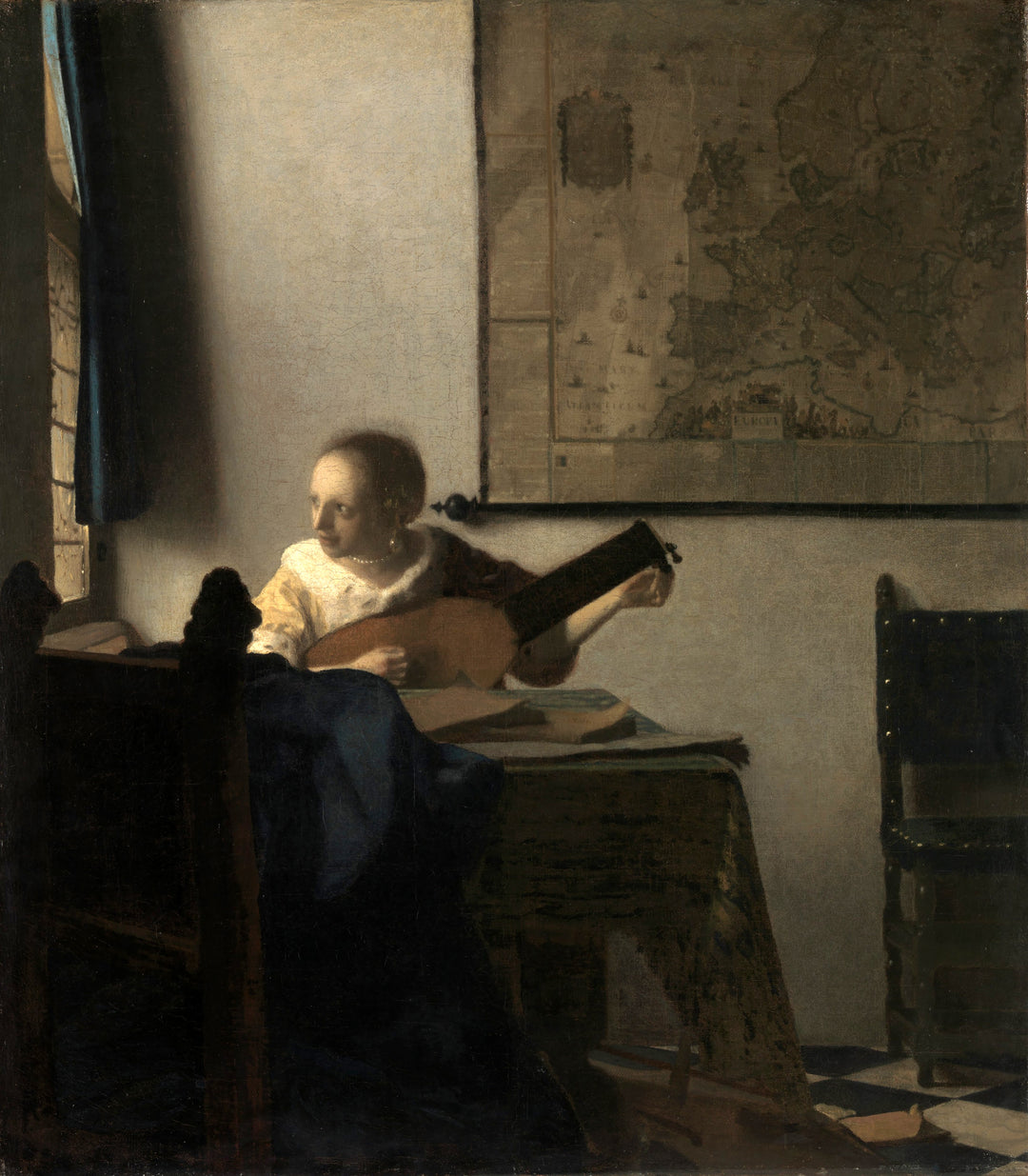 Woman with a Lute by Johannes Vermeer Reproduction Painting by Blue Surf Art