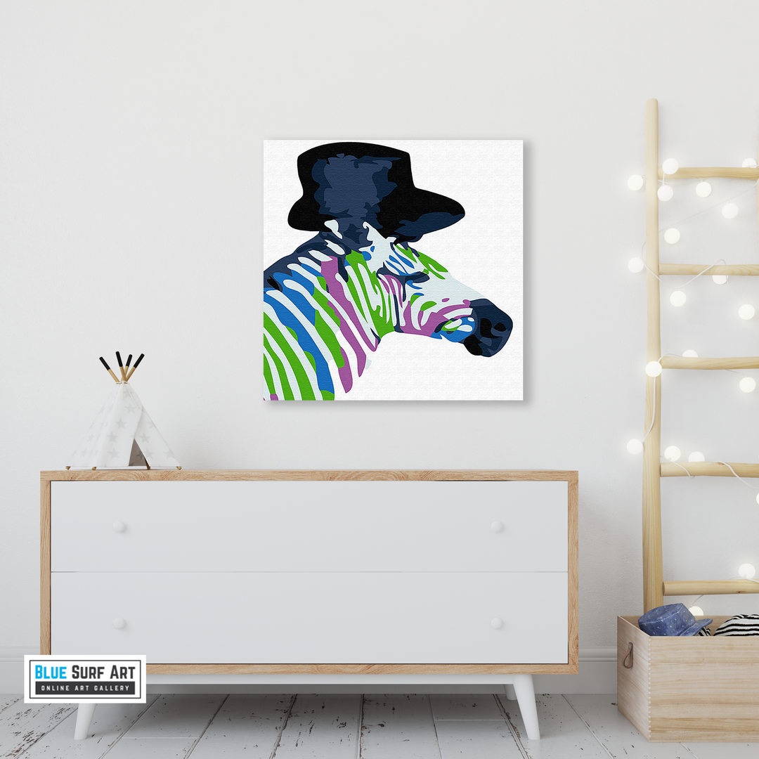 Zebra Canvas Art Painting, Animal Pop Art, Room Decor, Wall Art - living room