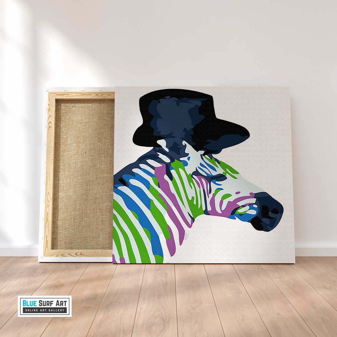 Zebra Canvas Art Painting, Animal Pop Art, Room Decor, Wall Art on frame