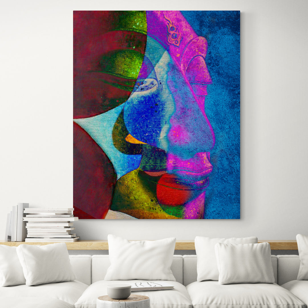 Abstract Multi Colour Buddha Original Oil on Canvas - Living room