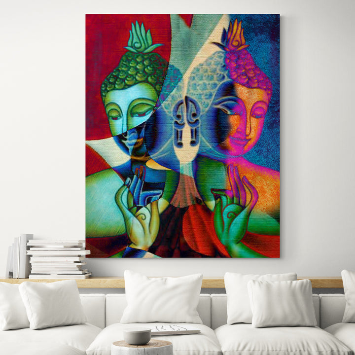 Multi Colour Buddha Portrait in Abstract Style - Living room
