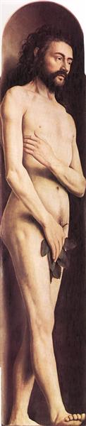 Adam, from the left wing of the Ghent Altarpiece by Jan Van Eyck Reproduction Painting by Blue Surf Art
