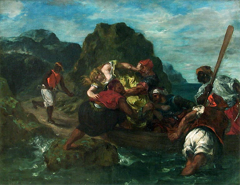 African Pirates Abducting a Young Woman by Eugène Delacroix Reproduction Painting by Blue Surf Art