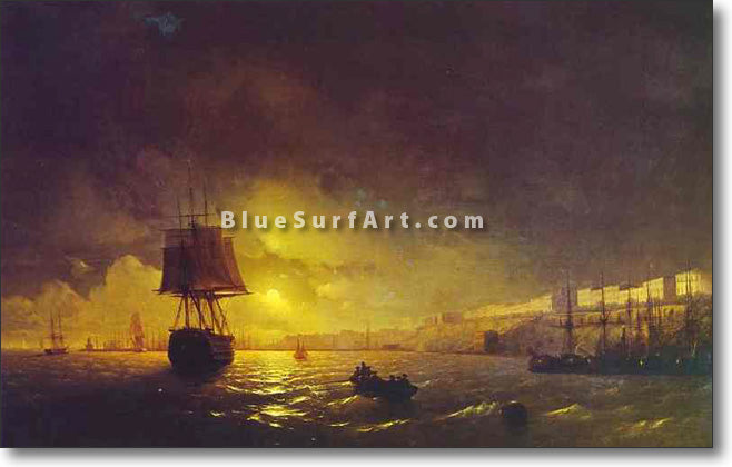 View of Odessa by Moonlight by Ivan Aivazovsky Reproduction Painting by Blue Surf Art
