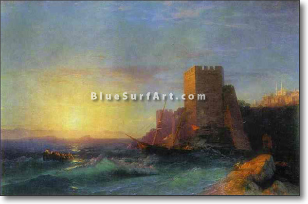 Towers on the Rock Near Bosporus by Ivan Aivazovsky Reproduction Painting by Blue Surf Art