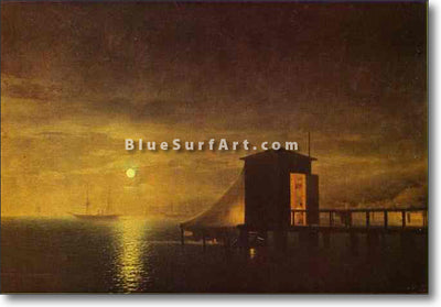 Moonlit Night. A Bathing Hut in Feodosia by Ivan Aivazovsky Reproduction Painting by Blue Surf Art