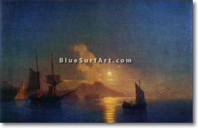 The Bay of Naples by Moonlight by Ivan Aivazovsky Reproduction Painting by Blue Surf Art