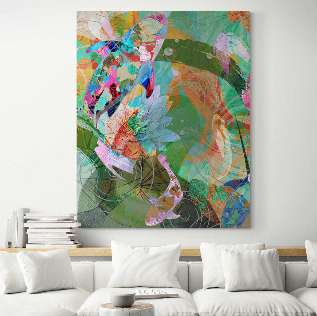 asian wall art koi fish and lotus pond wall art - living room