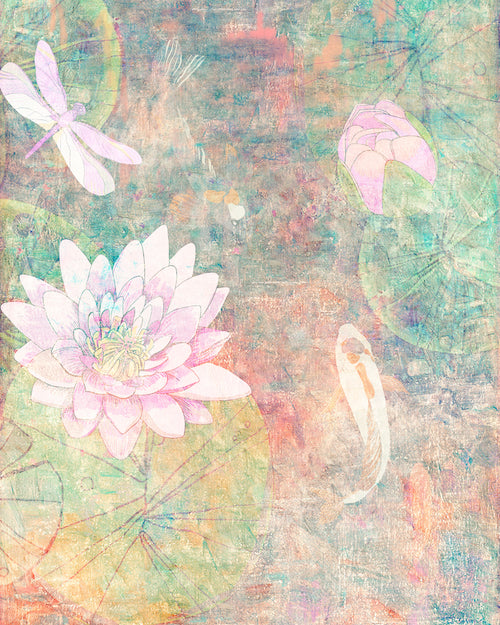 Asian Wall Art, Lotus Pond and Koi Fish Canvas Art Painting