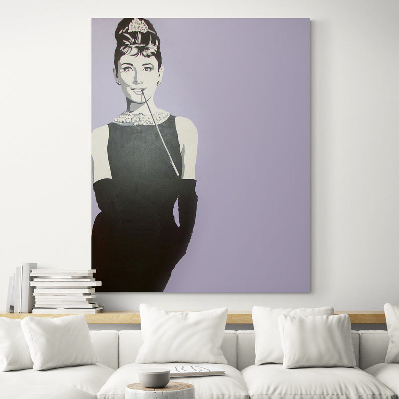 Audrey Hepburn Wall Art Breakfast at Tiffany Pop Art Handmade Painting  on living room wall