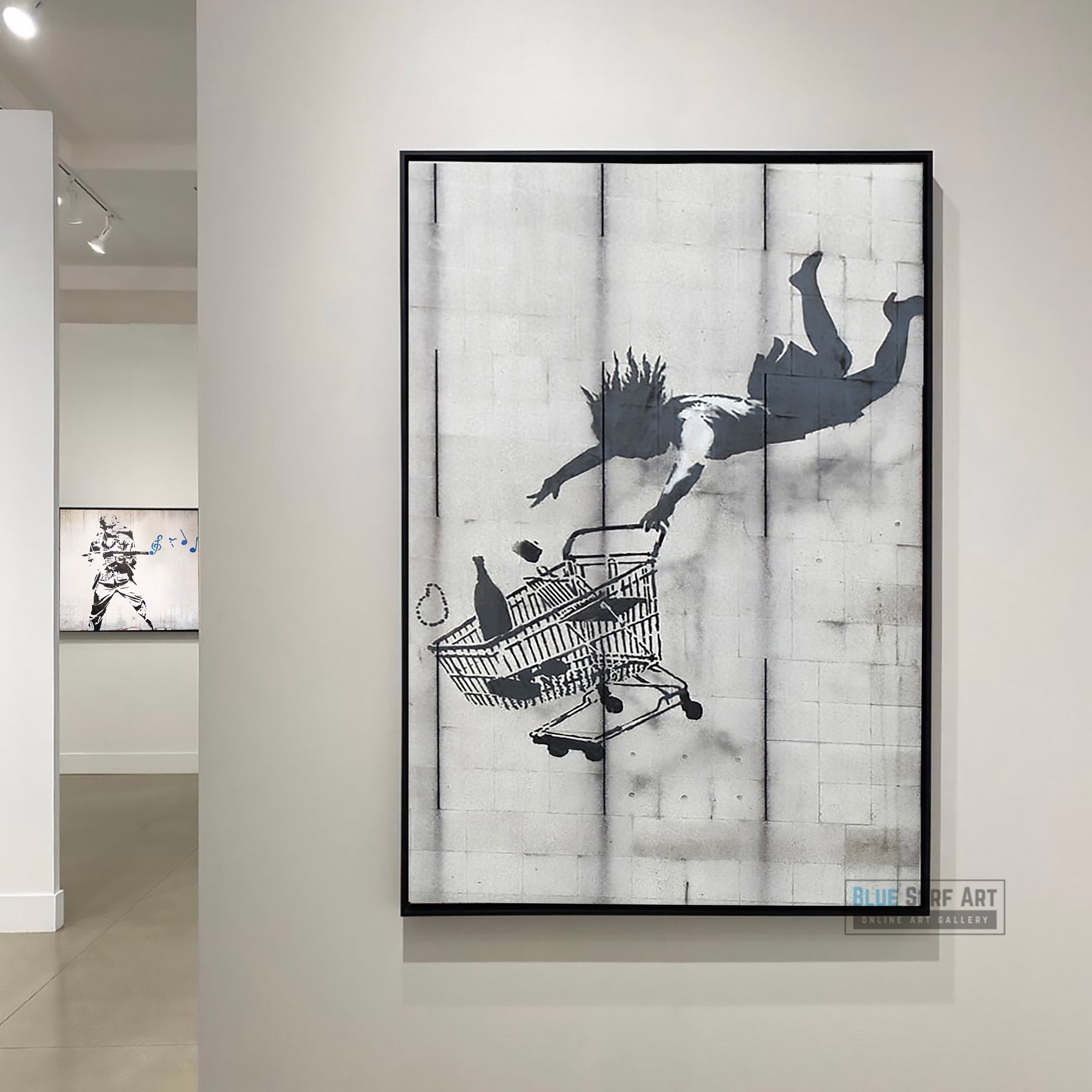 Banksy Falling Shopping Cart Street Art Original Oil Painting 100% Handmade Art for Sale