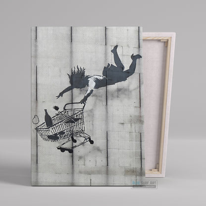Banksy Falling Shopping Cart Street Art Original Oil Painting 100% Handmade Art for Sale