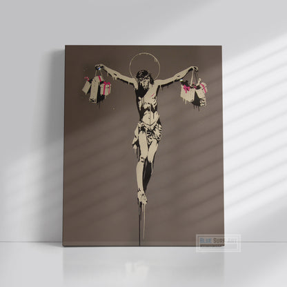Banksy Shopping Jesus Street Art Original Oil Painting 100% Handmade Art for Sale