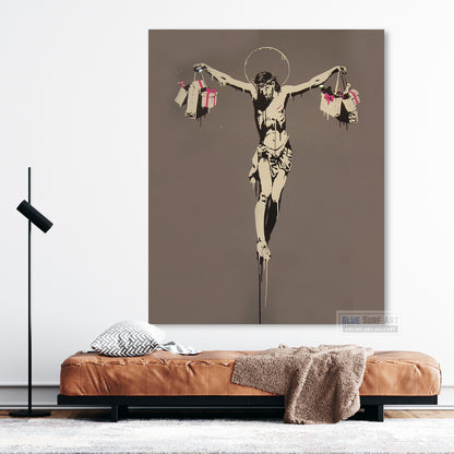 Banksy Shopping Jesus Street Art Original Oil Painting 100% Handmade Art for Sale