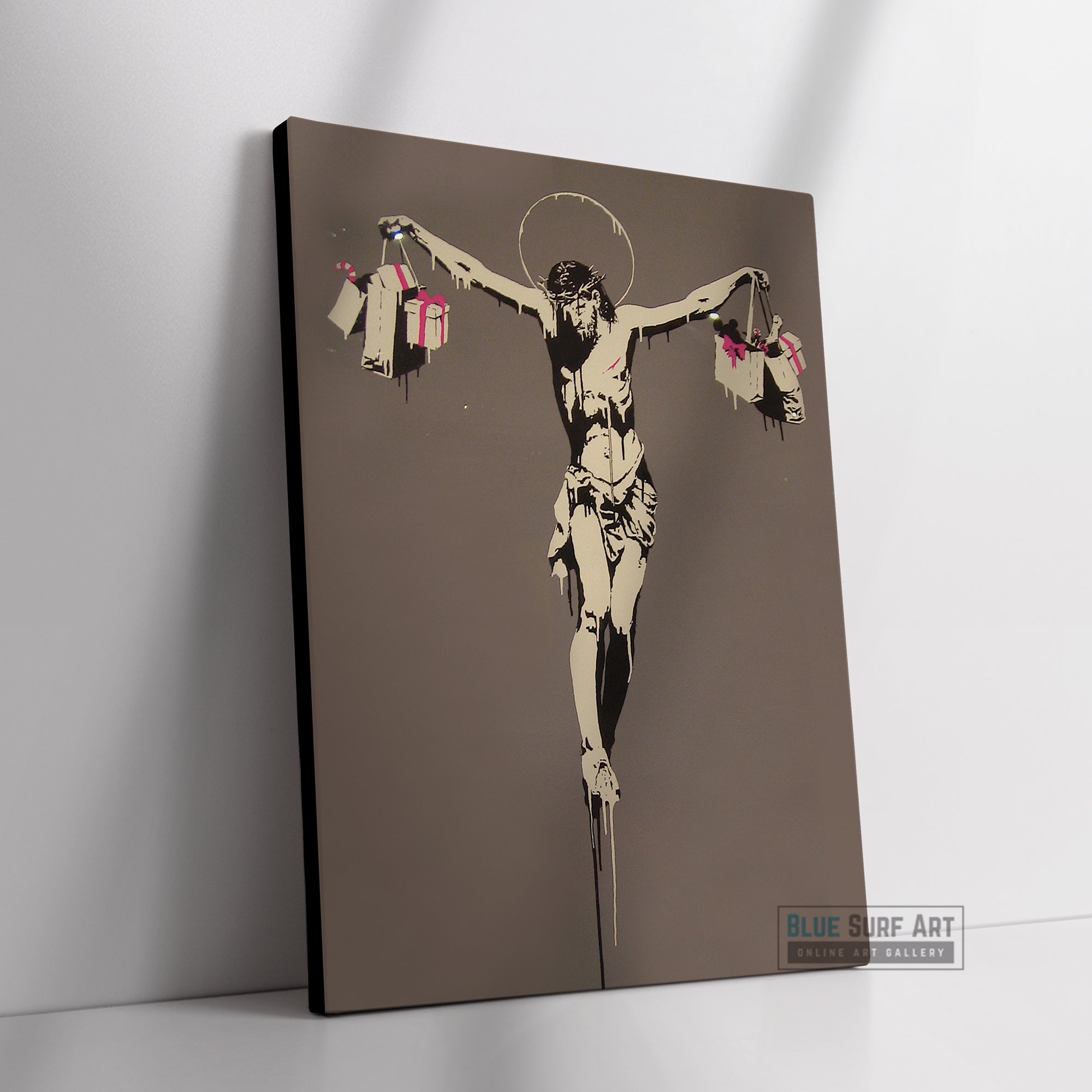Banksy Shopping Jesus Street Art Original Oil Painting 100% Handmade Art for Sale