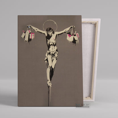 Banksy Shopping Jesus Street Art Original Oil Painting 100% Handmade Art for Sale
