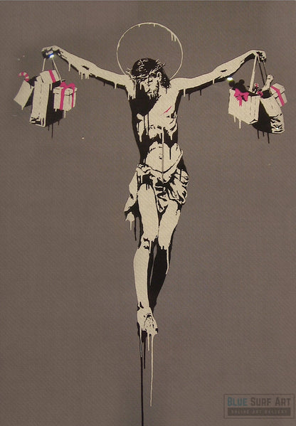 Banksy Shopping Jesus Street Art Original Oil Painting 100% Handmade Art for Sale