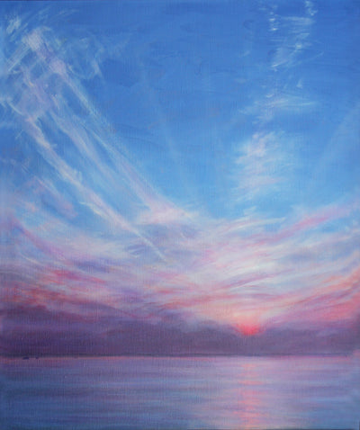 Seascape Painting Bahamas Sunset Calm Ocean Art Blue Sky Print on Canvas by Derek Hare