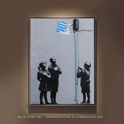 Banksy Ban Plastic Bag, Street Art Handmade Original Oil on Canvas by Blue Surf Art