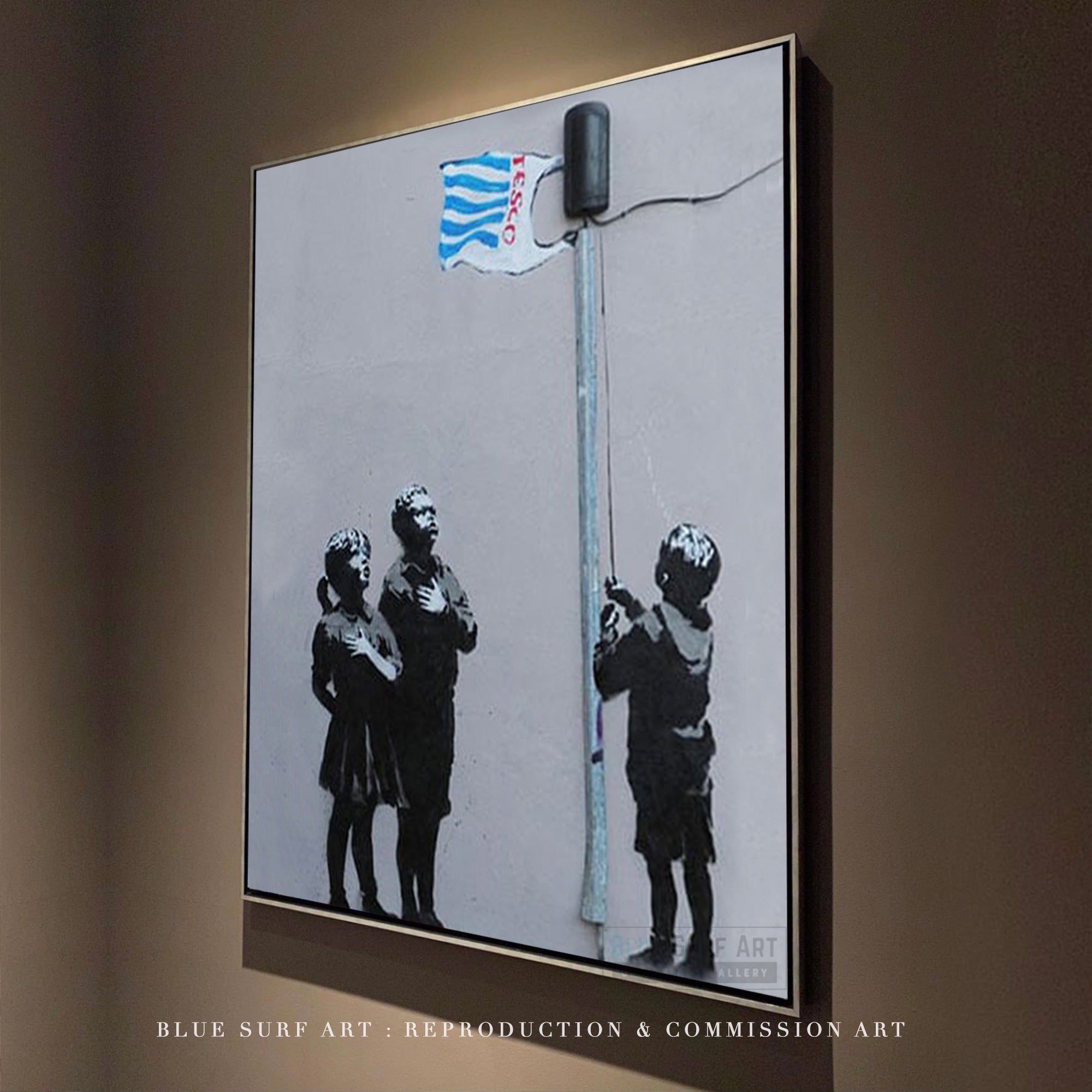 Banksy Ban Plastic Bag, Street Art Handmade Original Oil on Canvas by Blue Surf Art