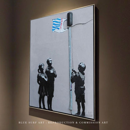 Banksy Ban Plastic Bag, Street Art Handmade Original Oil on Canvas by Blue Surf Art