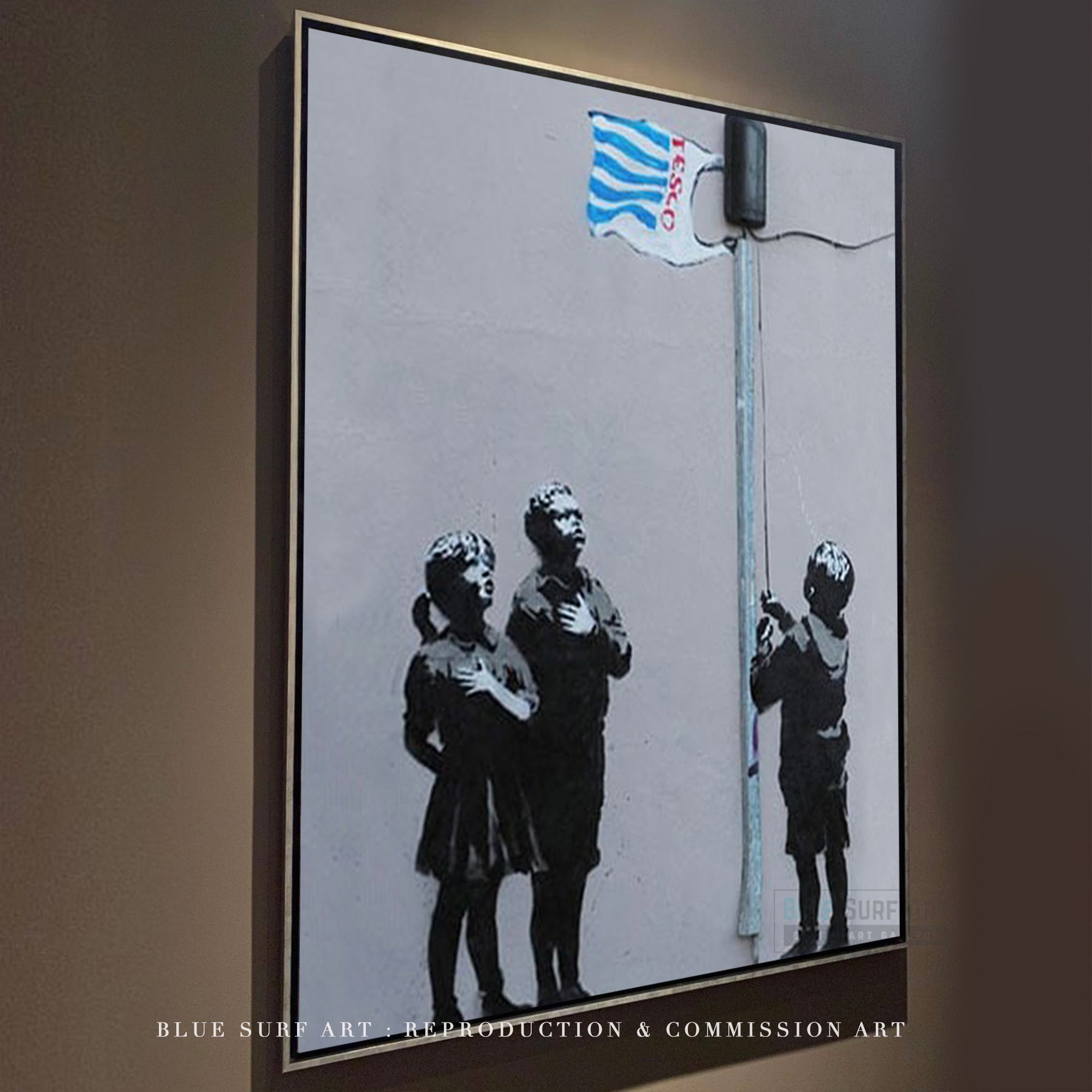 Banksy Ban Plastic Bag, Street Art Handmade Original Oil on Canvas by Blue Surf Art