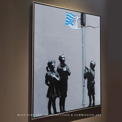 Banksy Ban Plastic Bag, Street Art Handmade Original Oil on Canvas by Blue Surf Art
