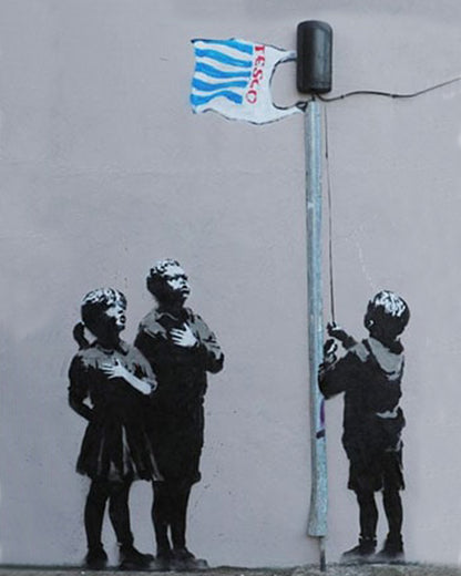 Banksy Ban Plastic Bag, Street Art Handmade Original Oil on Canvas by Blue Surf Art
