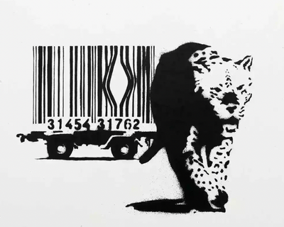 Barcode Tiger Banksy Art, Graffiti Original Handmade Art