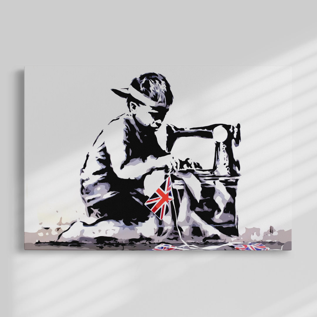 Banksy Boy Sawing UK Flag Painting by Blue Surf Art