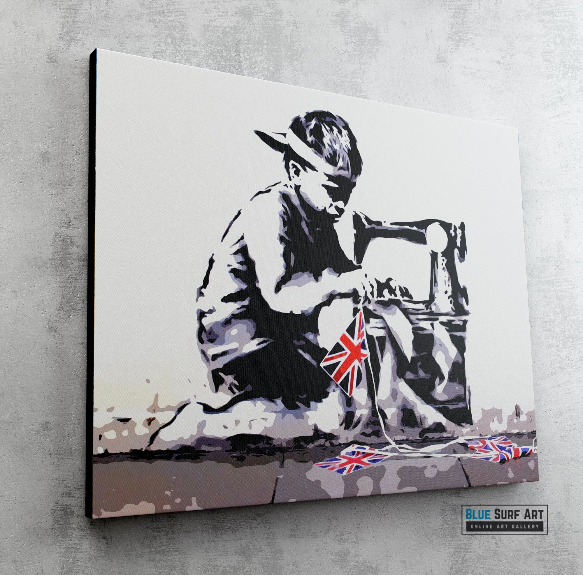 Banksy Boy Sewing UK's Flag