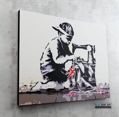 Banksy Boy Sewing UK's Flag