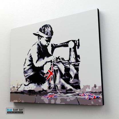 Banksy Boy Sewing UK's Flag