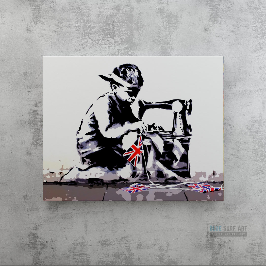 Banksy Boy Sewing UK's Flag