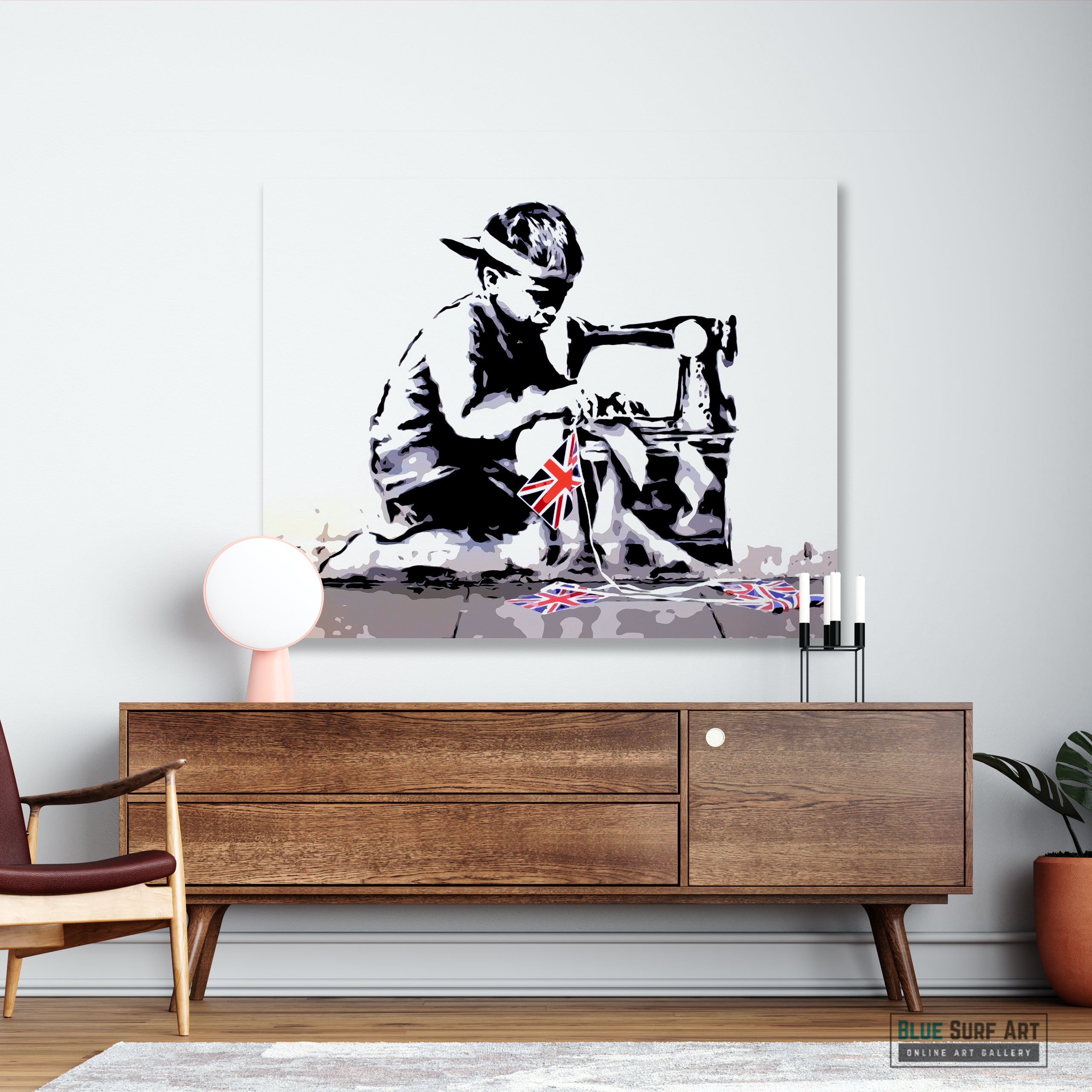 Banksy Boy Sewing UK's Flag