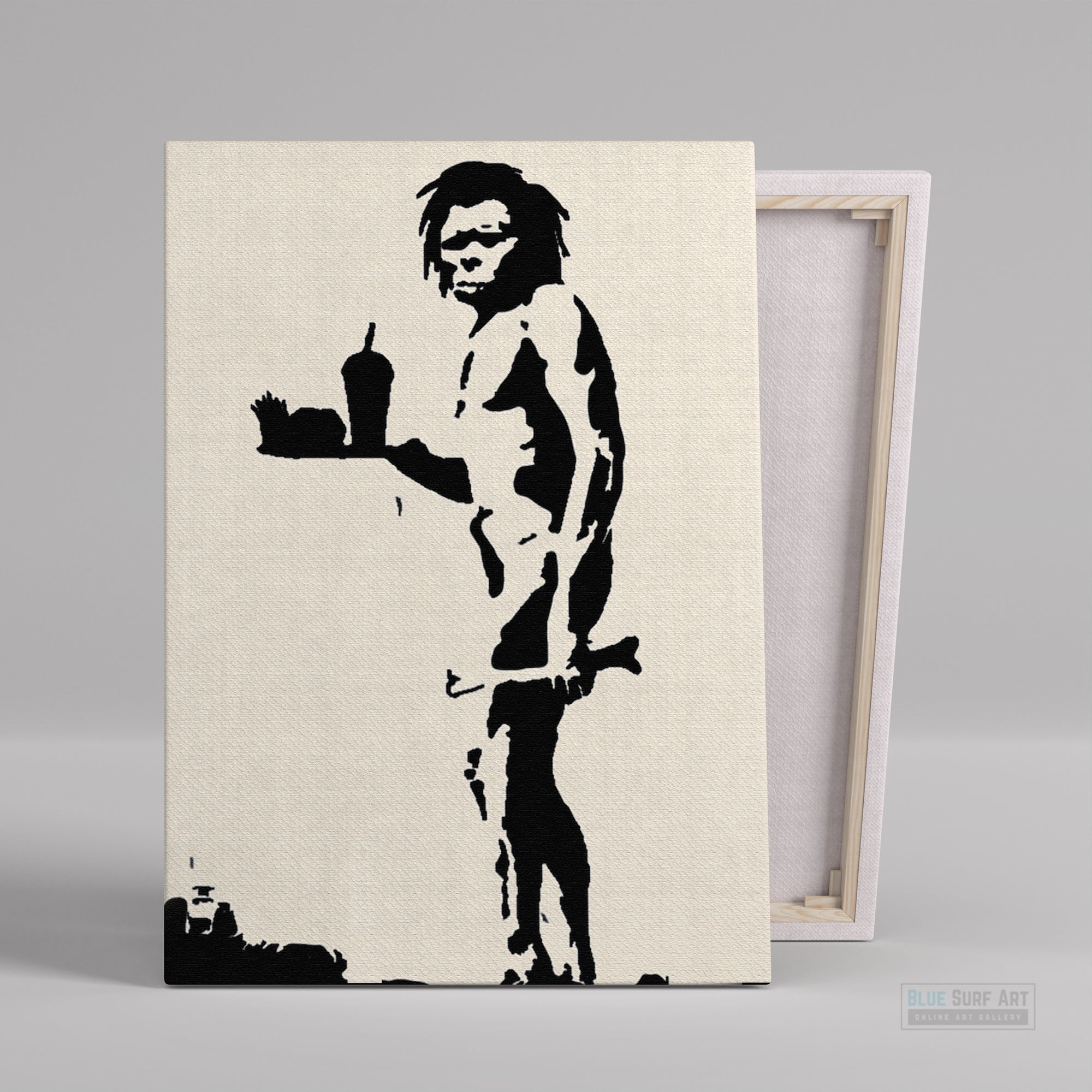 Banksy caveman wall art, banksy canvas art painting, banksy handmade painting, street art painting, fast-food caveman 
