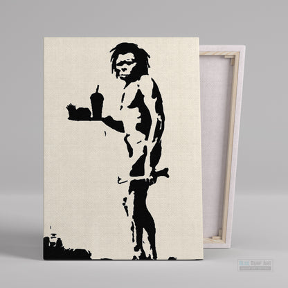 Banksy caveman wall art, banksy canvas art painting, banksy handmade painting, street art painting, fast-food caveman 