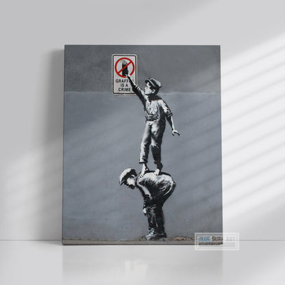 Banksy Graffiti Is a Crime Wall Art, Street Art Handmade Original Oil on Canvas 1