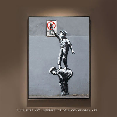Banksy Graffiti Is a Crime Wall Art, Street Art Handmade Original Oil on Canvas 6