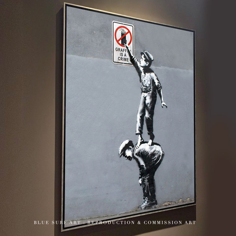 Banksy Graffiti Is a Crime Wall Art, Street Art Handmade Original Oil on Canvas 8