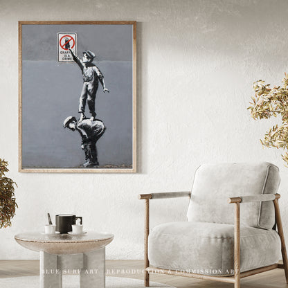 Banksy Graffiti Is a Crime Wall Art, Street Art Handmade Original Oil on Canvas 8