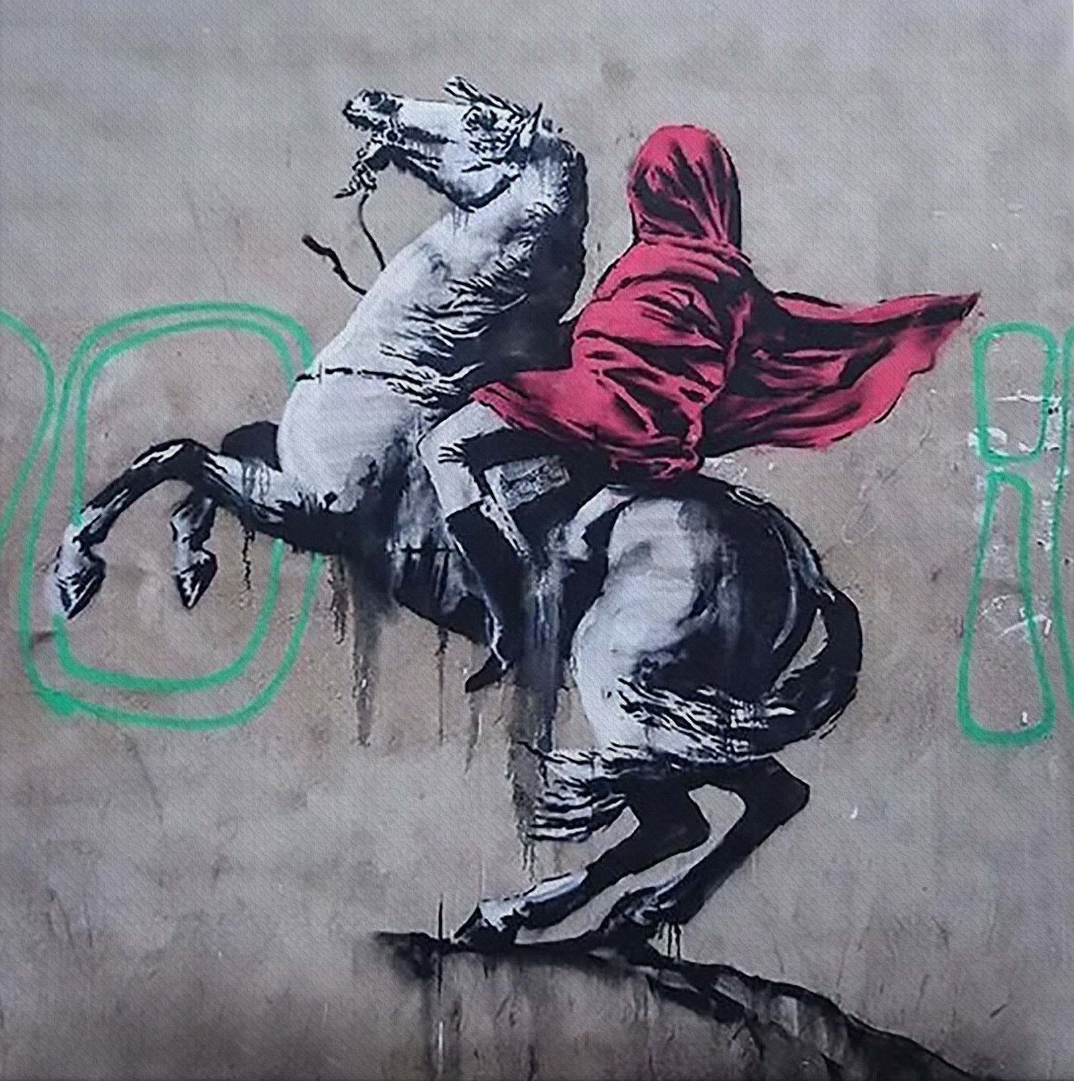 Banksy Horse with Girl and Red Cloth Street Art  for Sale Original Oil Painting on Canvas