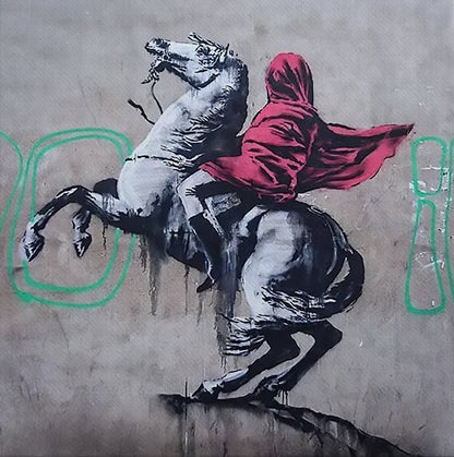 Banksy Horse with Girl and Red Cloth Street Art  for Sale Original Oil Painting on Canvas