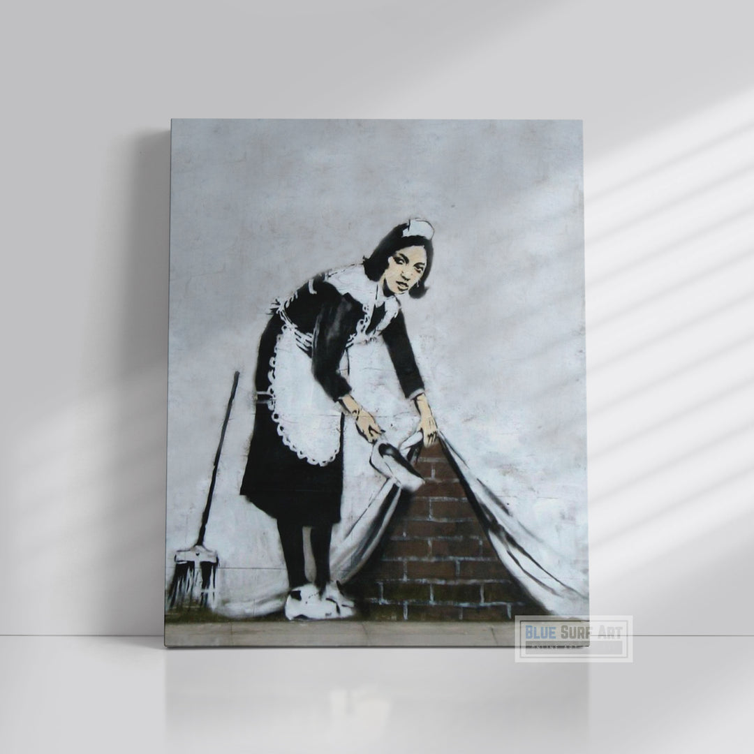 Banksy Maid Wall Street Art Handmade Original Oil on Canvas Street Art