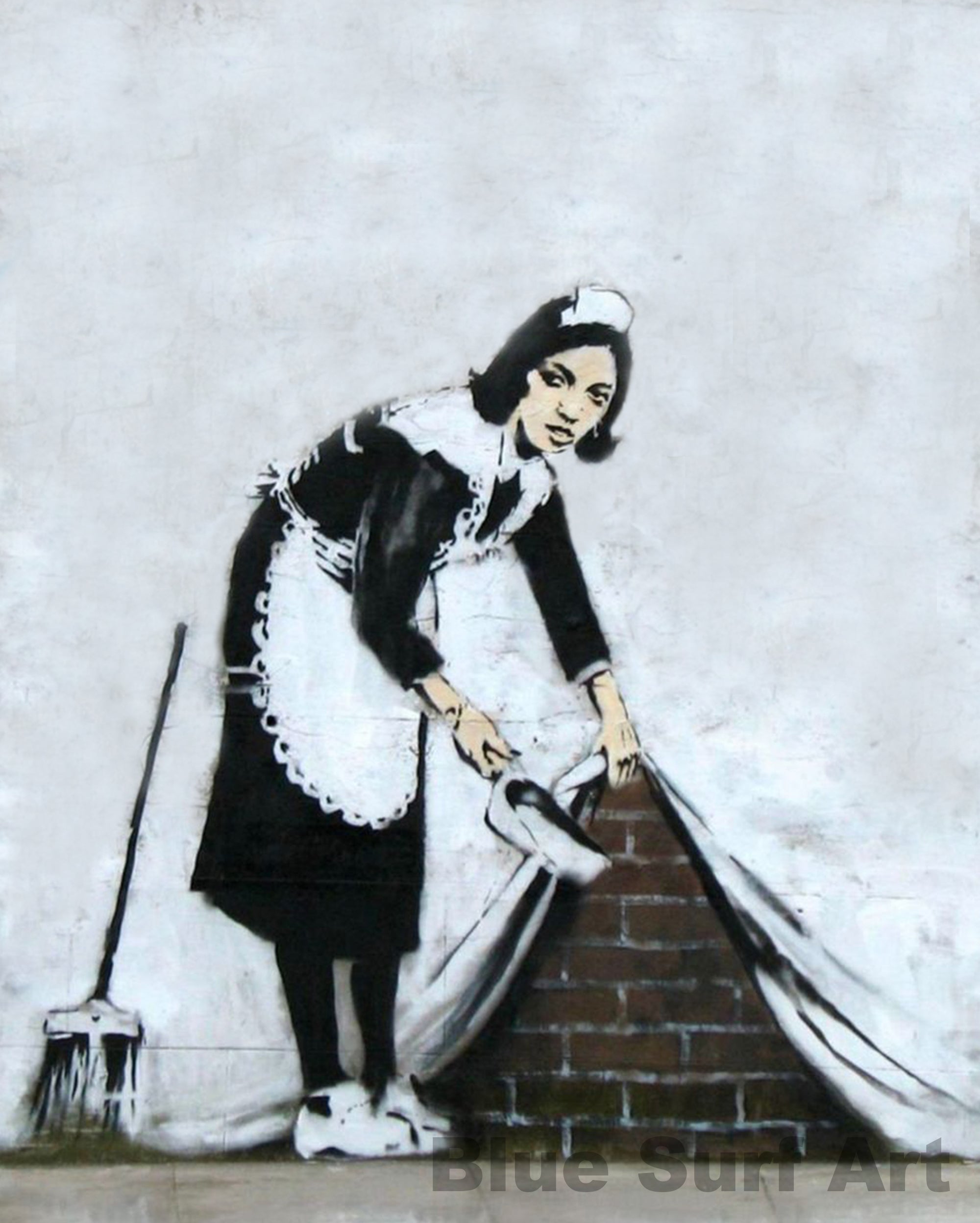 Banksy Maid Wall Street Art Handmade Original Oil on Canvas Street Art