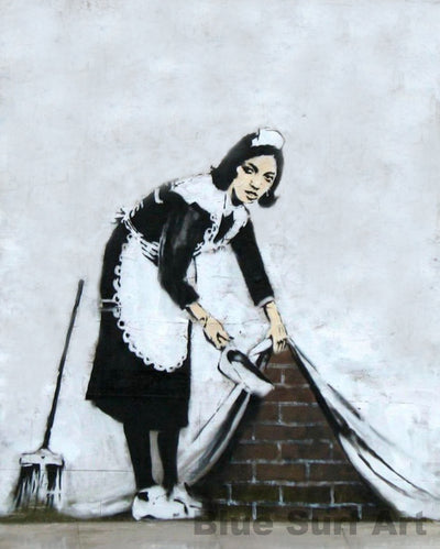 Banksy Maid Wall Street Art Handmade Original Oil on Canvas Street Art