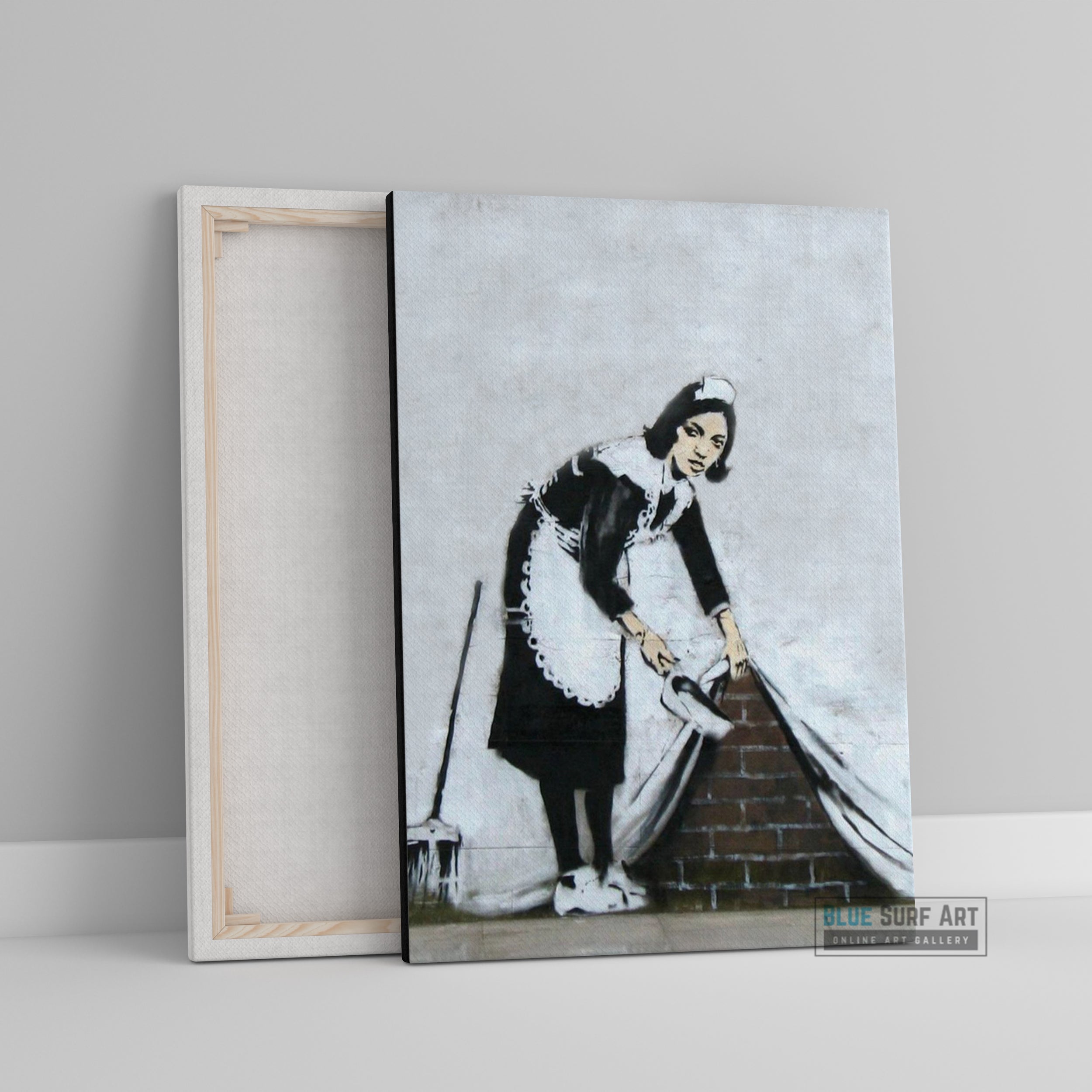 Banksy Maid Wall Street Art Handmade Original Oil on Canvas Street Art - showcase