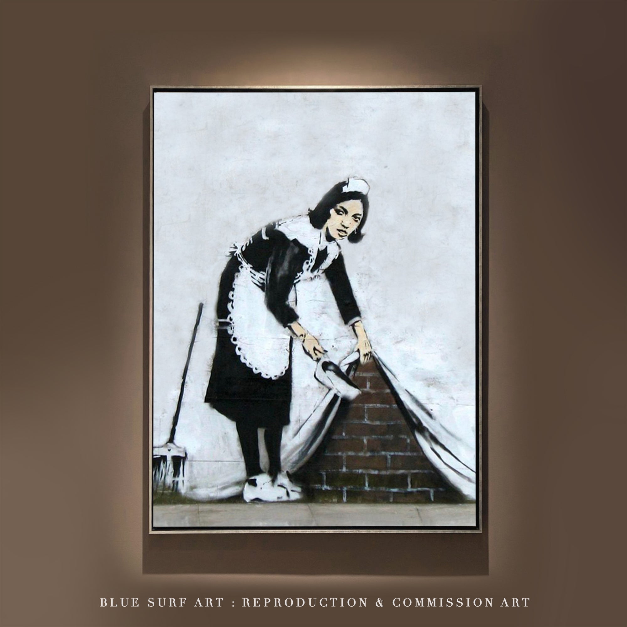 Banksy Maid Wall Street Art Handmade Original Oil on Canvas Street Art - showcase